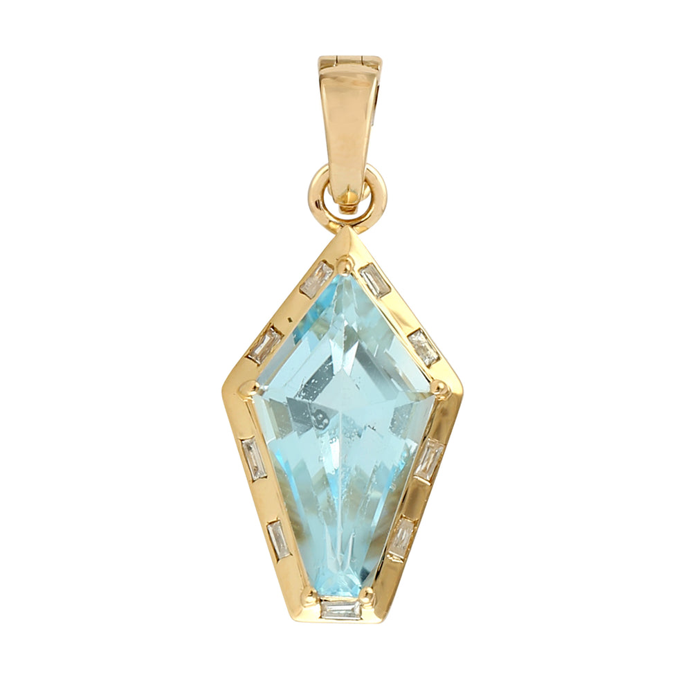 Blue Topaz Baguette Diamond Antique Pendant In 18k Gold