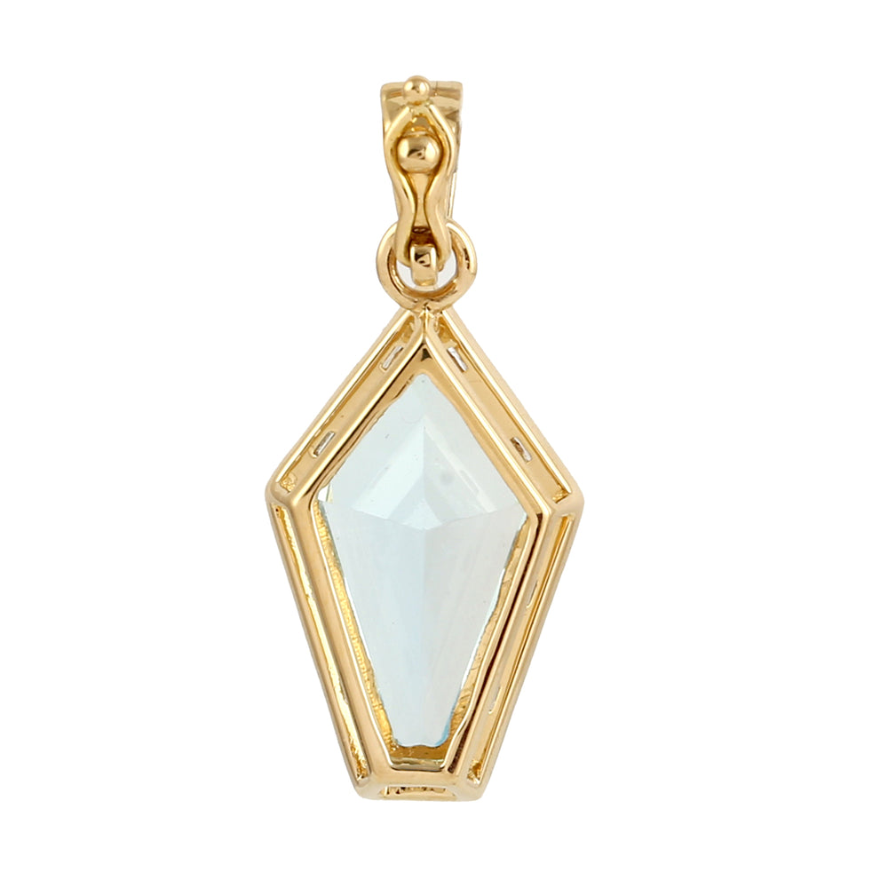 Blue Topaz Baguette Diamond Antique Pendant In 18k Gold