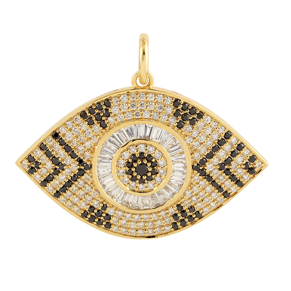 Natural Black Diamond Evil Eye Charm Pendant For Gift In Yellow Gold