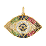 Natural Diamond Sapphire Ruby Multicolor Evil Eye Charm Pendant In Yellow Gold