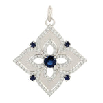 Blue Sapphire Diamond Designer Floral Design Pendant In 18k White Gold