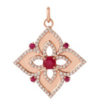 Ruby Diamond Designer Floral Design Pendant In 18k Rose Gold