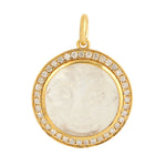 Carved Moonstone  & Pave Diamond Designer Pendant In 18k Yellow Gold