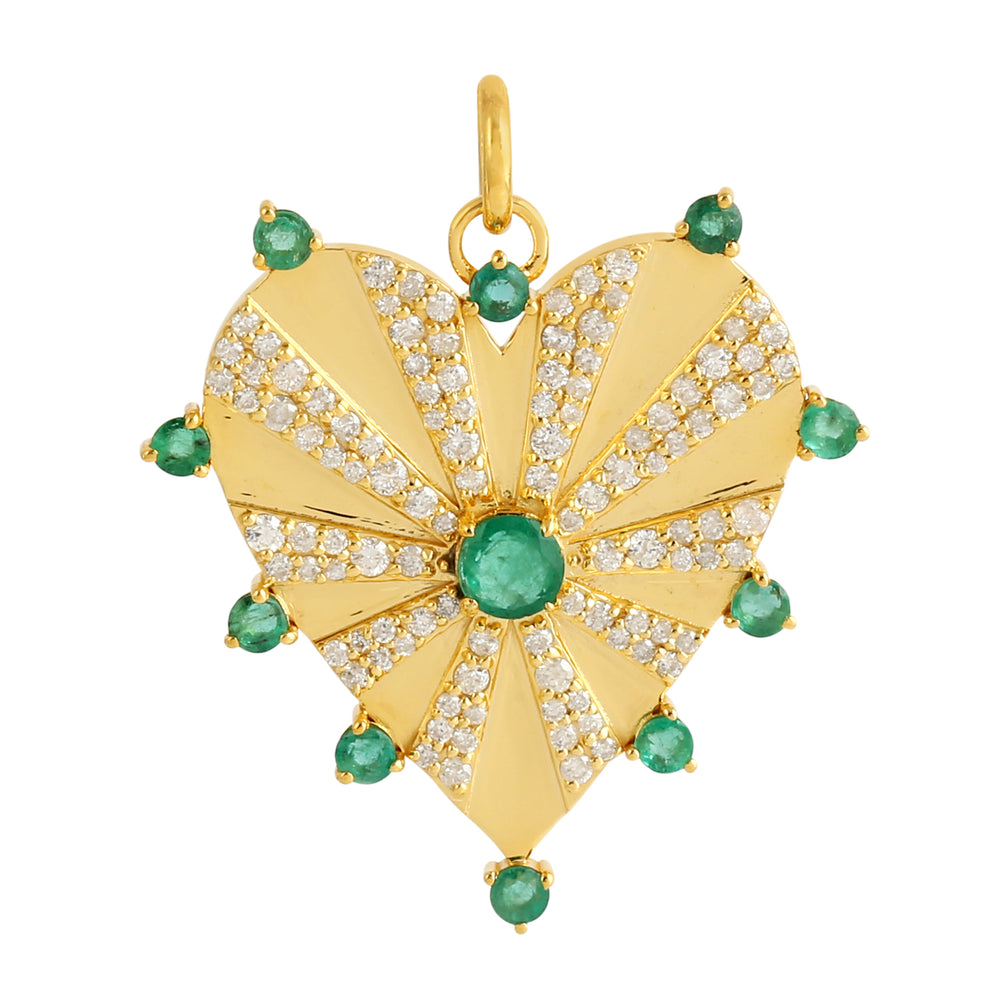 Vintage Antique 14k Yellow Gold Emerald Diamond Heart Pendant