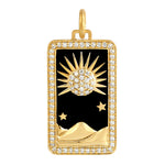Beautiful Sun & Desert Design Pave Diamond rectangle pendant In 15k Yellow Gold