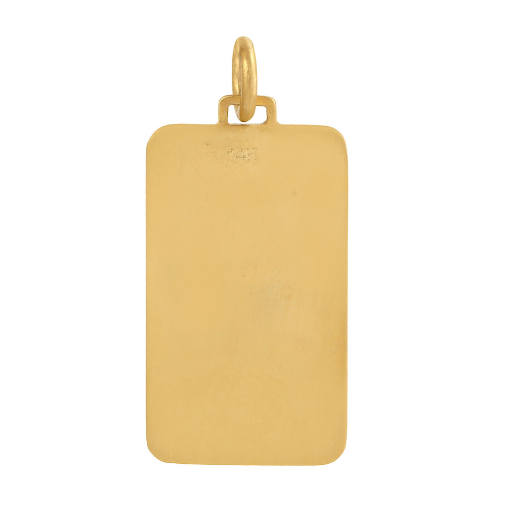 Beautiful Sun & Desert Design Pave Diamond rectangle pendant In 15k Yellow Gold