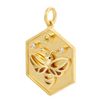Handcarved 14k Yellow Gold Sapphire Diamond Honeybee Pendant
