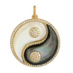Natural Diamond MOP Yin Yang Pendant In 14k Yellow Gold