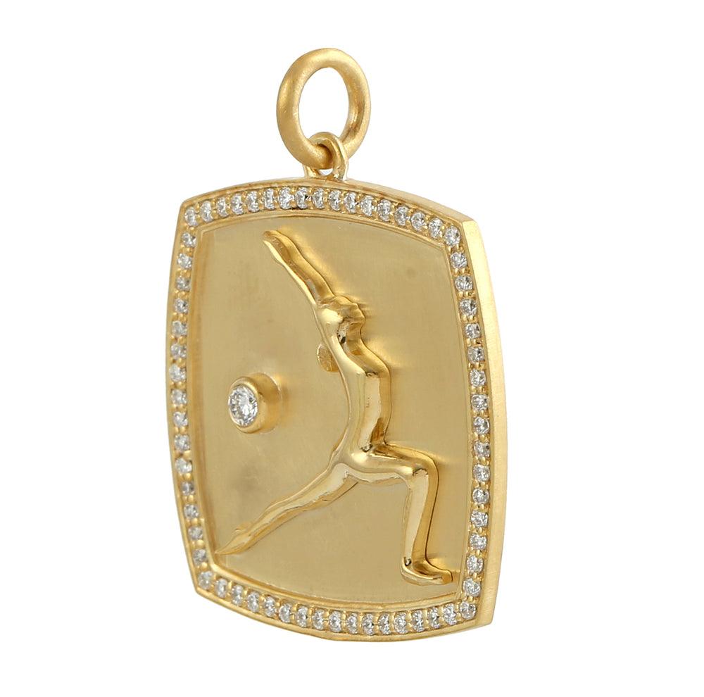 Natural Pave Diamond Yoga Pendant In 14k Yellow Gold