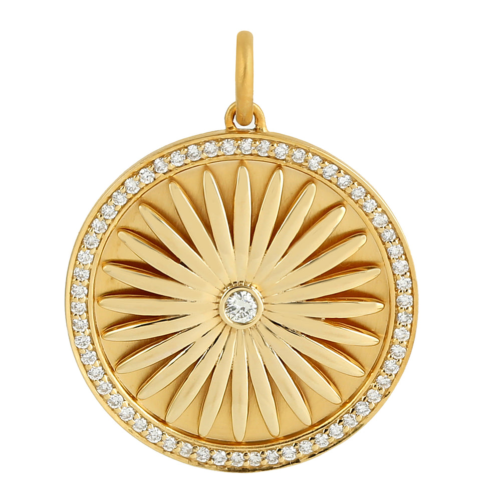 Solid 14k Yellow Gold Carved Floral Designer Diamond pendant