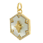 MOP Diamond Shooting Star Hexagon Pendant In 14k Yellow Gold
