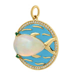 Opal Ethopian Emerald Diamond Fish Ocean 14k Yellow Gold Pendant Jewelry