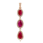 Natural Ruby Pave Diamond Long Drop Designer Pendant In 18k Rose Gold