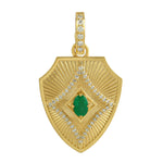 Natural Emerald Diamond Ancient Look Charm In Solid Gold