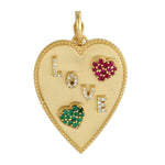Natural Pave Emerald Ruby Diamond Love Charm Initial Heart Pendant 14k Gold