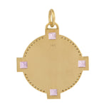 Natural Pink Sapphire Diamond Disc Charm Designer Pendant In 14k Gold