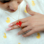 Natural Diamond Red Enamel Heart Charm 14k Yellow Gold Pendant