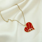 Natural Diamond Red Enamel Heart Charm 14k Yellow Gold Pendant