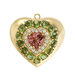 Natural Tourmaline Diamond 14k Yellow Gold Heart Charm Pendant Love Gift For Her