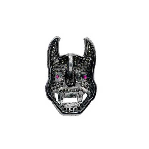 Pave Diamond Ruby Gemstone Devil Skull Charm Pendant Sterling Silver Gift
