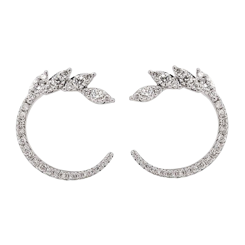 Natural Pave Diamond Front Hoop Stud Earring In 18k White Gold For Women On Sale