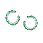 Marquise Cut Emerald Diamond Front Hoop Stud Earrings In 18k White Gold For Sale
