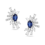 Taapered Baguette Diamond Blue Sapphire Handmade Beautiful Stud Earrings Gold For Sale