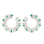 Marquise Emerald Baguette Diamond Front Hoop Design Stud In 18k White Gold On Sale