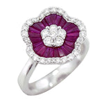 Tapered Baguette Ruby Pave Diamond Daisy Copcktail Ring In 18k  White Gold Sale
