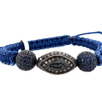 Pave Diamond & Blue Sapphire Macrame Beaded Bracelet 925 Silver Jewlery Gift