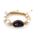 Geode Pearl Beaded Macrame Bracelet 925 Silver 18k Gold Diamond Jewelry