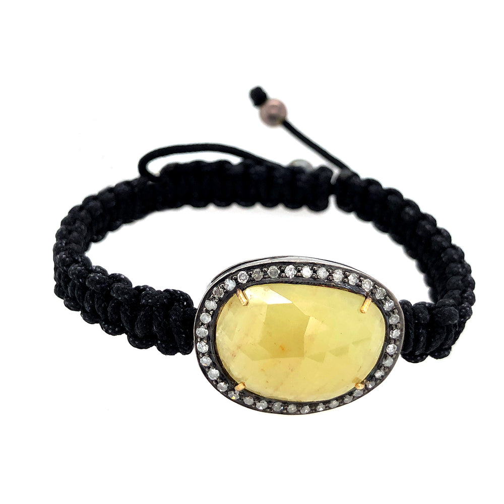 Natural Sapphire Bracelet 18k Yellow Gold Macrame Jewelry