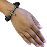 Black Diamond Pave Gemstone Cross Sign Beaded Bracelet 18k Gold Jewelry