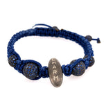 Natural Diamond Pave Blue Macrame Bracelet 925 Silver Handmade Jewelry