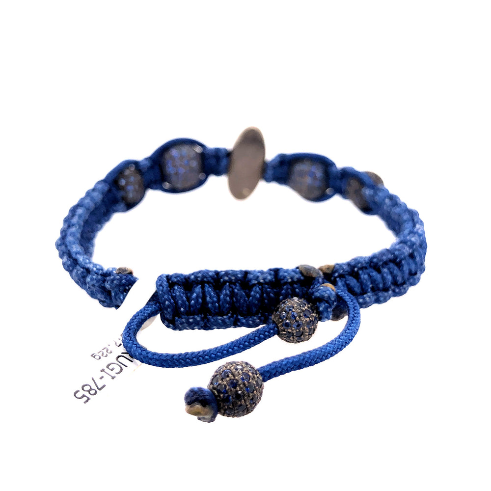 Natural Diamond Pave Blue Macrame Bracelet 925 Silver Handmade Jewelry