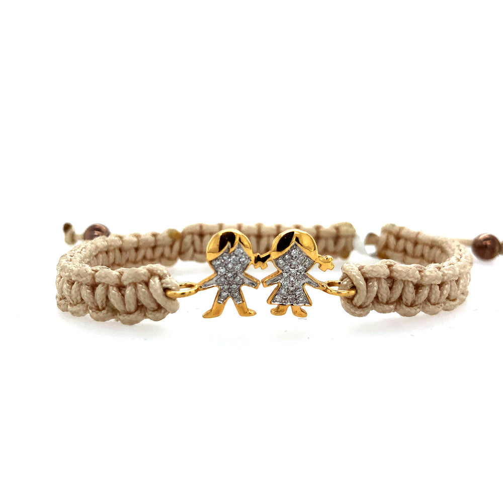 Pave Diamond Girl & Boy Charm Bracelet 18k Yellow Gold Jewelry