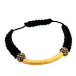 Black Diamond Beads 18k Yellow Gold Bar Macrame Bracelet Handmade Jewelry