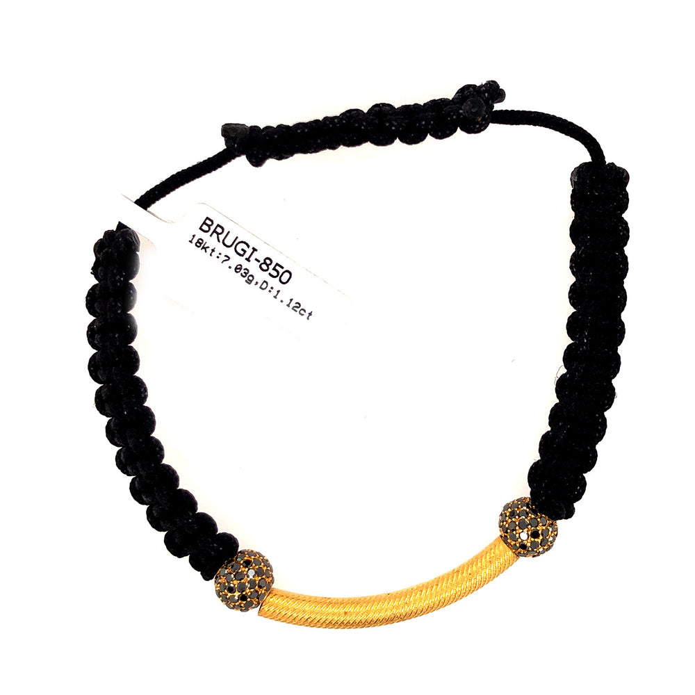Black Diamond Beads 18k Yellow Gold Bar Macrame Bracelet Handmade Jewelry