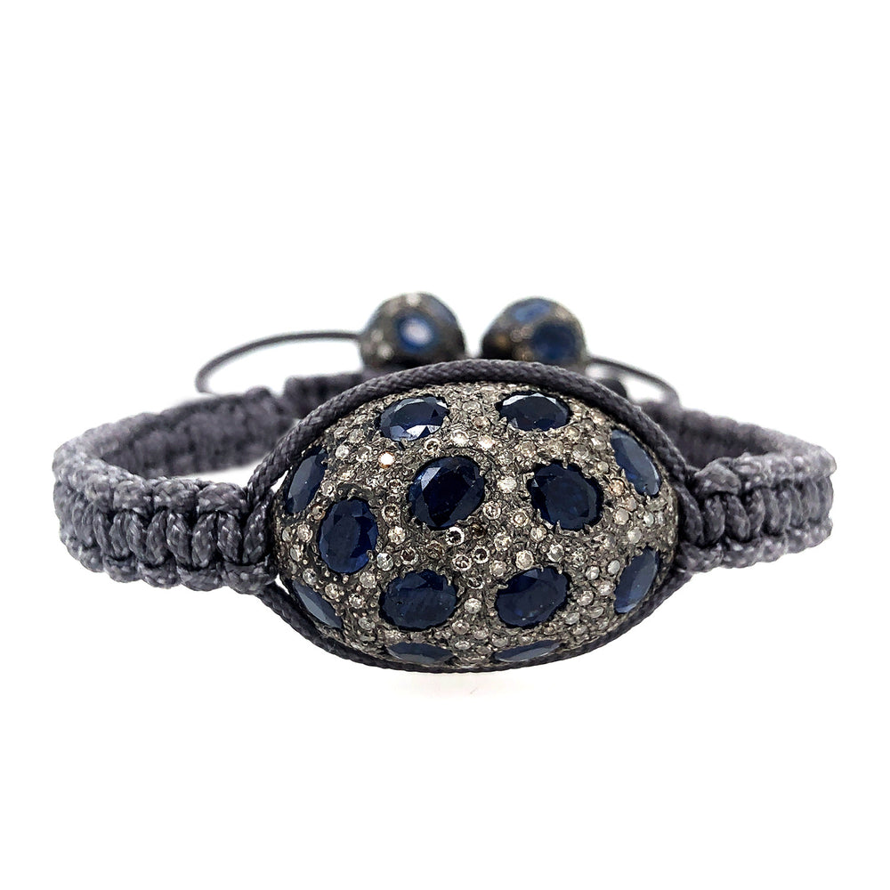 Pave Dimaond Blue Sapphire Bracelet Silver Vintage Jewelry