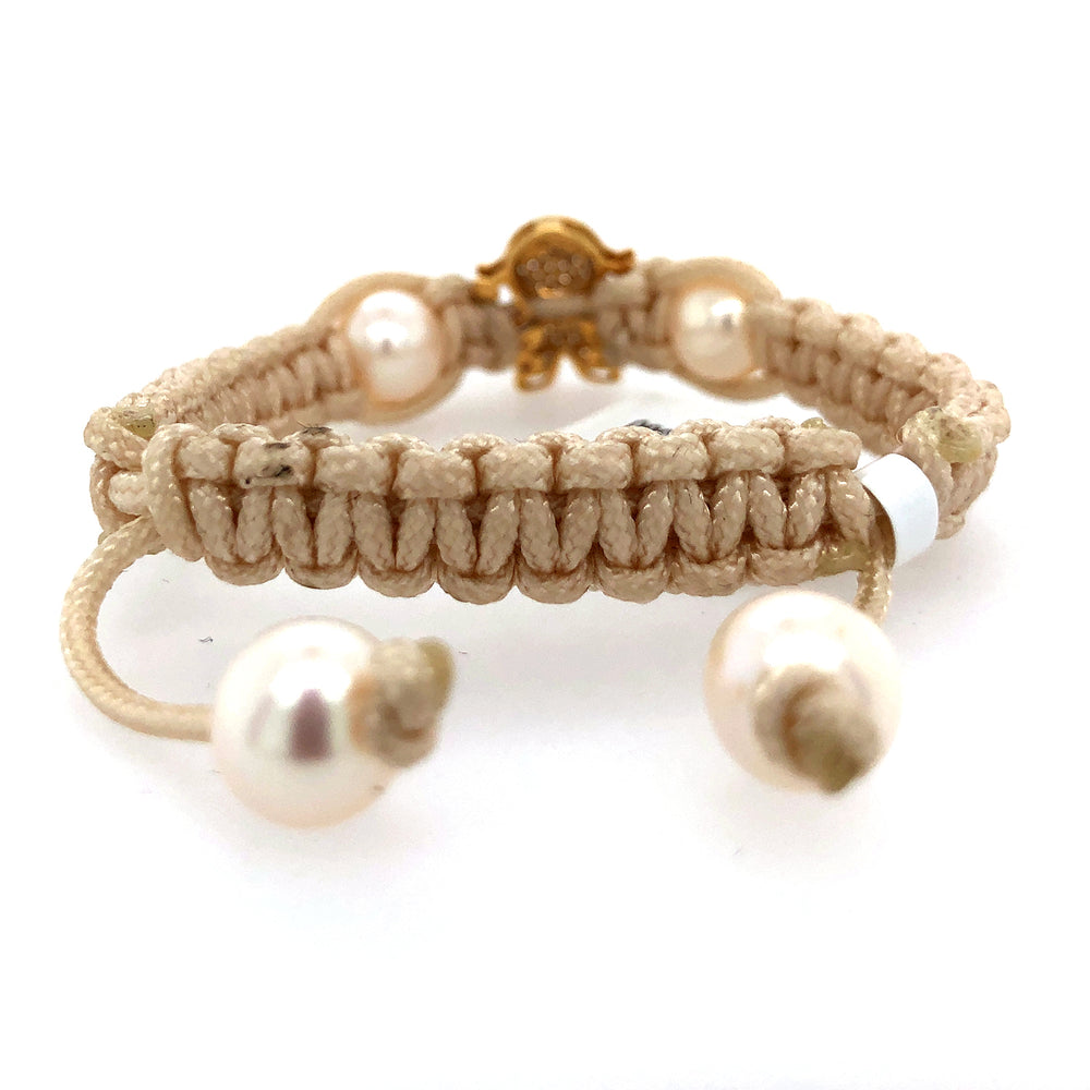 Pave Diamond Baby Girl Charm Bracelet 18k Gold Natural Pearl Bead Jewelry