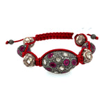 925 Silver Uncut/Rose Cut Diamond Pave Ruby Bead macrame Bracelet Jewelry