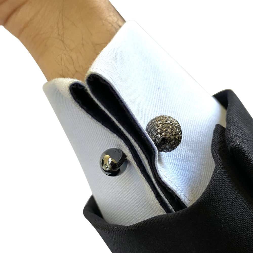 Natural Diamond Bead Ball Cufflinks Jewelry In 925 Sterling Silver For Him