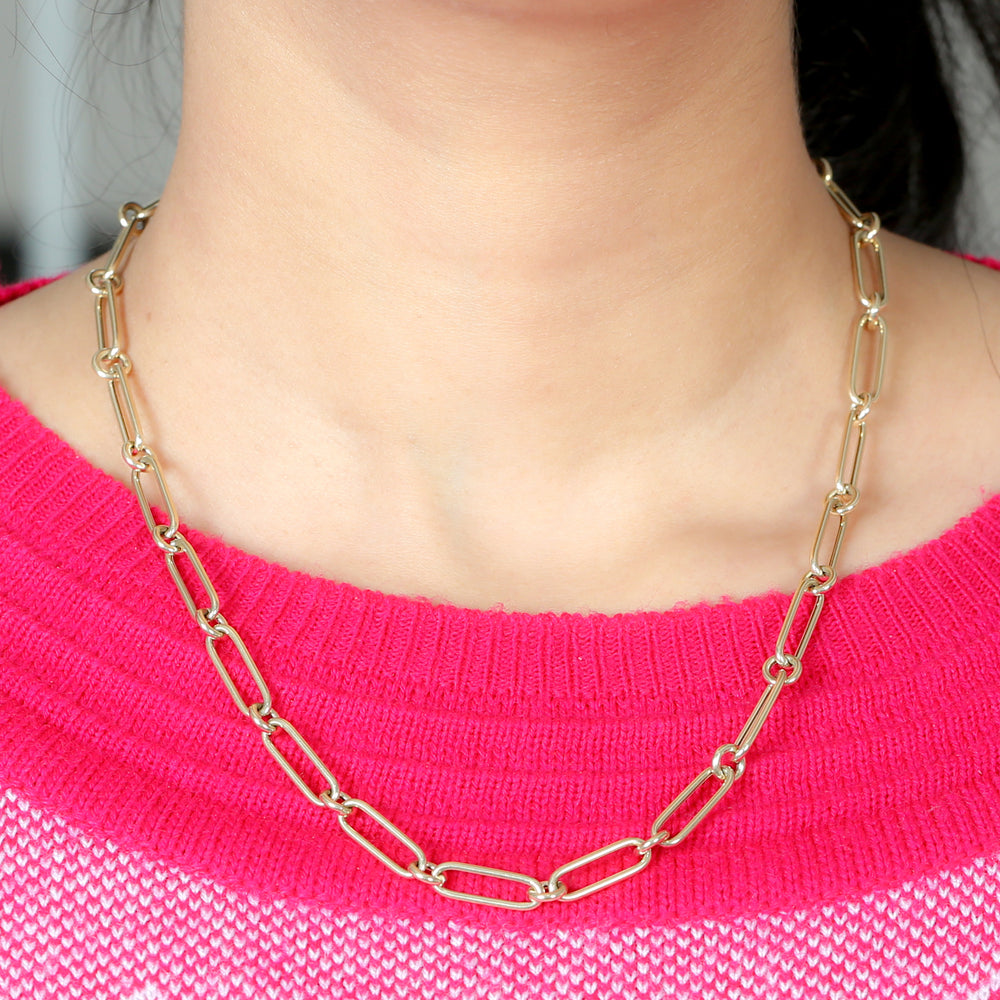 Handmade Link Chain Design Delicate Necklace In 14k Yellow Gold