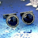 Natural Blue Sapphire Pave Diamond Silver Gold Cufflinks For Gift