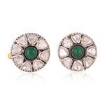 925 Sterling Silver Uncut Diamond Bezel Set Emerald Gemstone Men's Cufflinks