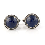 Blue Sapphire Pave Diamond Cufflinks 18k Gold 925 Silver Handmade Jewelry
