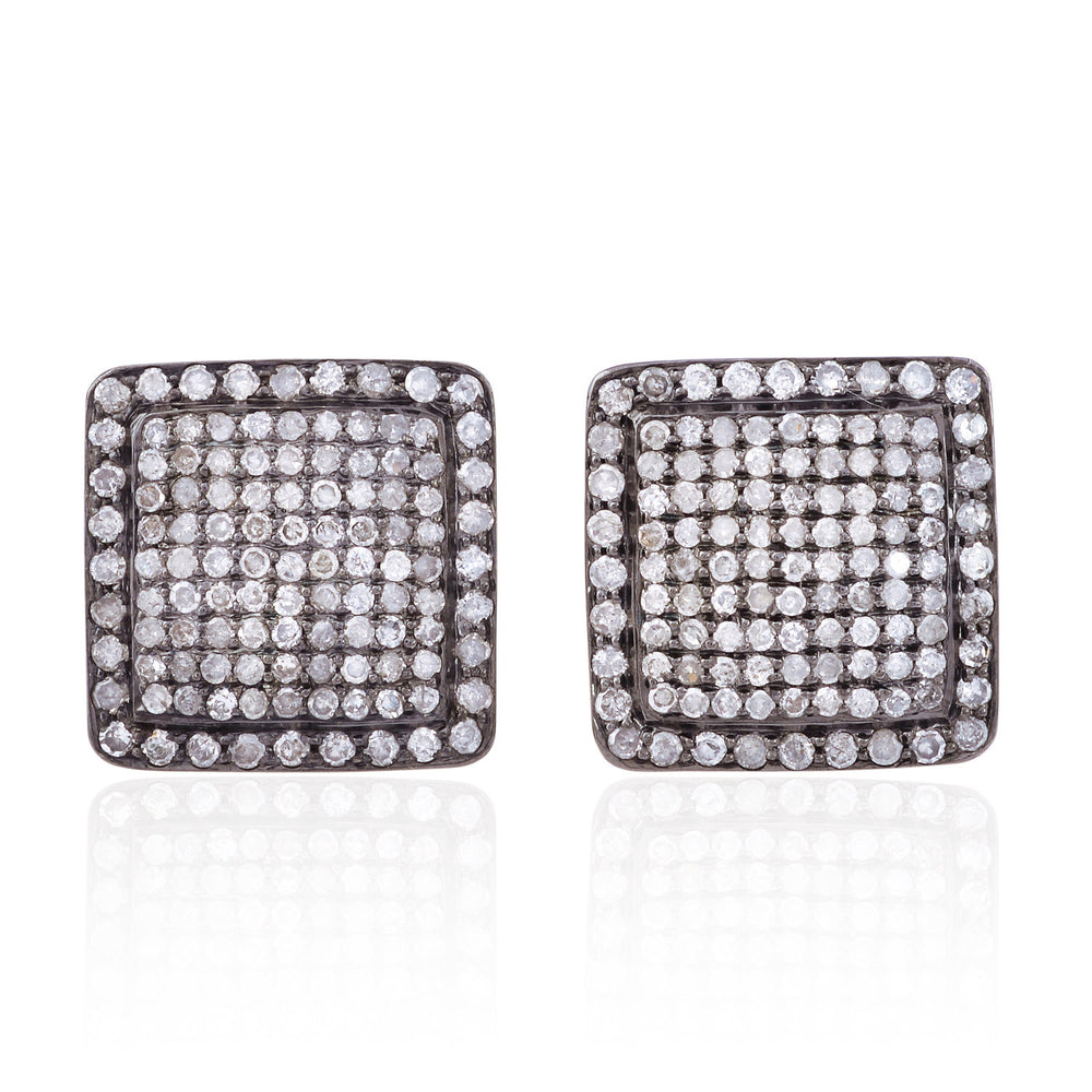 925 Sterling Silver Pave Diamond Square Cufflinks Jewelry