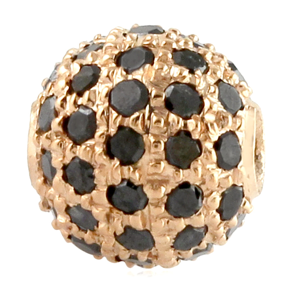Natural Black Pave Diamond Bead Ball Jewelry Making Accessory In 18k Rose Gold