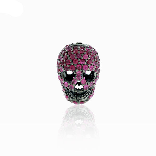 Natural Ruby 925 Sterling Silver Human Skull Spacer Finding
