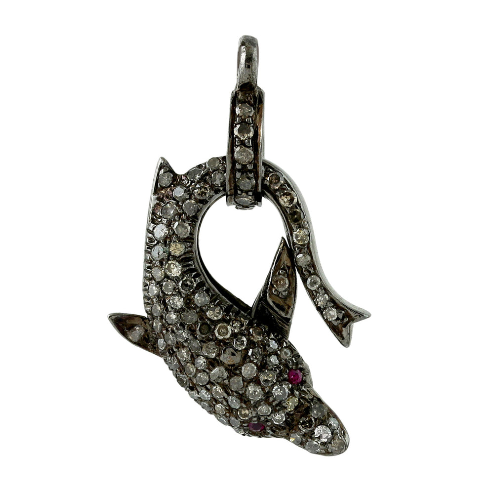 Pave Ruby Diamond Dolphine Design Finding Sterling Silver